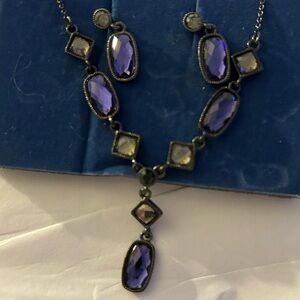 Vintage Avon Purple Magic Lariat Necklace with Matching Earrings Victorian Style